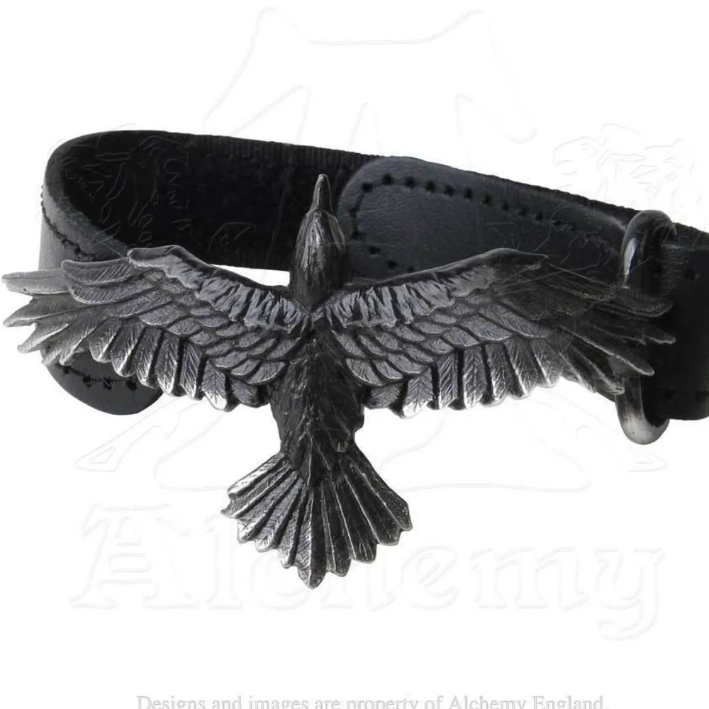 Raven Adjustable leather Strap Bracelet Unisex Alchemy Gothic UK unisex